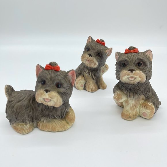 Vintage Homco Yorkshire Terrier Figurines Yorkies With Red Bows - Picture 2 of 9